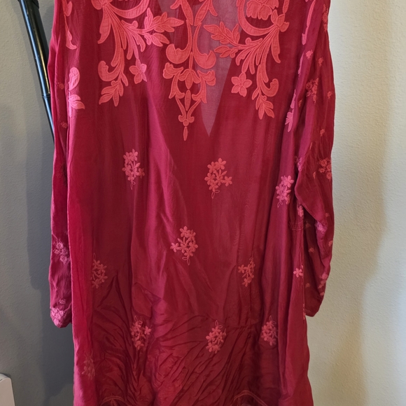 Johnny Was Red Embroidered Midi Dress. 39" long, chest is 22". - Picture 3 of 13